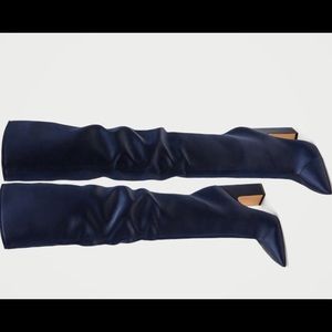 Blue Satin Thigh high boots